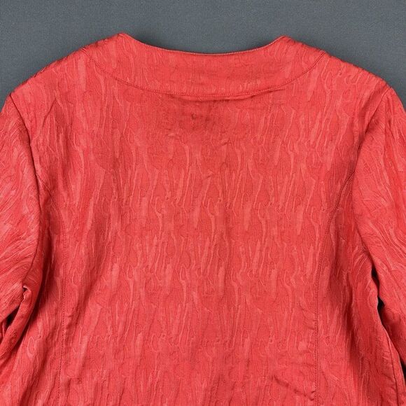 Chicos Short Jacket Size 1 Womens Medium Red Textured Button Front Lined Blazer - Picture 6 of 16